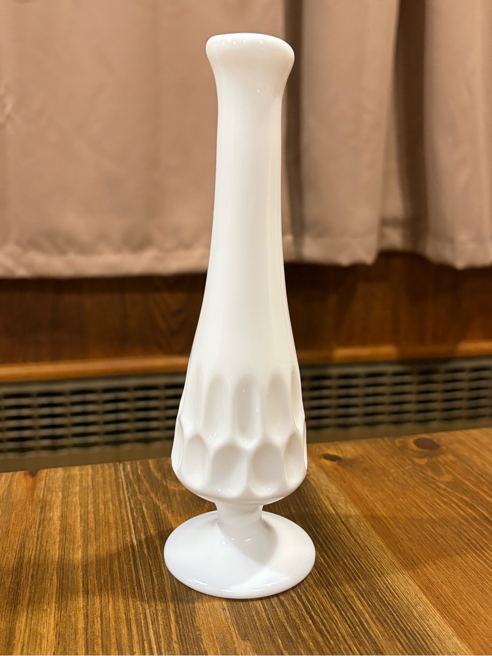 Vintage Fenton milk glass white thumbprint bud vase